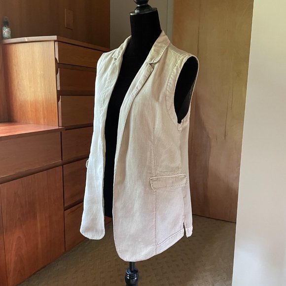 MARRAKECH Anthropologie Beige Linen Cotton Blend Open Vest Pocket M - Picture 9 of 9